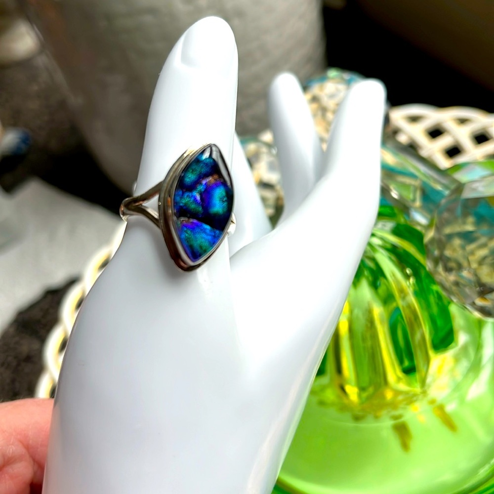 Artisan dichroic glass ring 7.5 Sterling